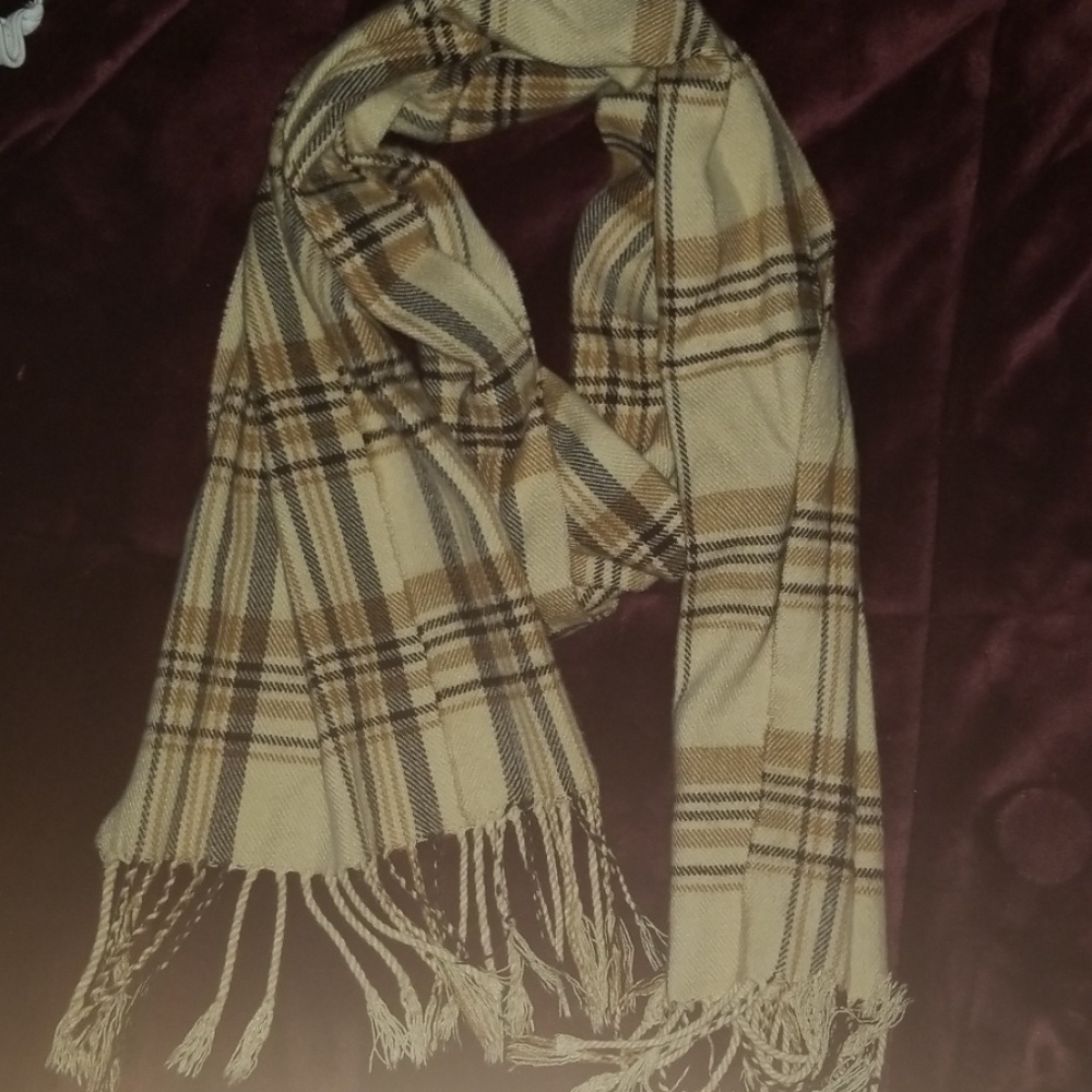 Tan and brown plaid scarf unisex fall